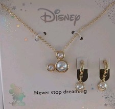 DISNEY PEARL AND Gold PLATED MICKEY MOUSE NECKLACE  EARRINGS SET