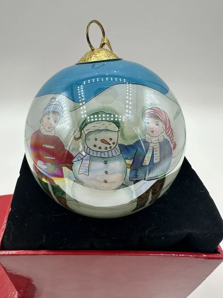 JCPenney Navidad Coleccionables Reverso Vidrio Pintado Adorno - Niños y Nieve Foto 3 de 4