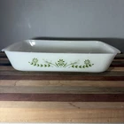 Vintage Anchor Hocking Fire King 427 Milk Glass Green Daisy Casserole Dish 1 Qt