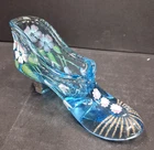 Fenton Ice Blue Victorian Princess Slipper/Shoe Handpainted Signed