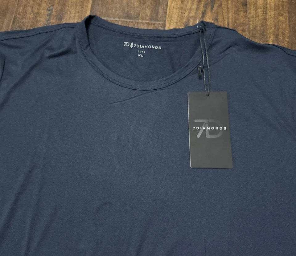 Camiseta masculina corte gota 7 diamantes azul marinho núcleo tripulação tamanho XL NOVA COM ETIQUETAS. A0 - Imagem 4 de 4