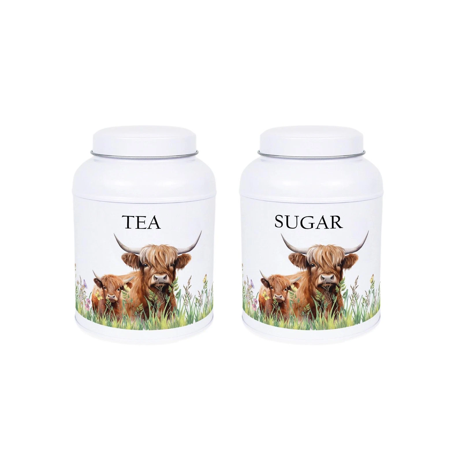 Highland Cow & Calf Tea & Sugar Canister Set - Kitchen Storage Gift