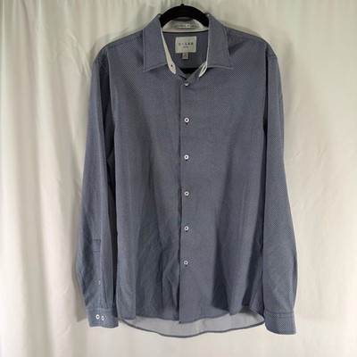 C Lab Dress Shirt Men's Large 16.5 Blue Patterned Slim Fit Button Down Long Slv