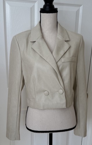 7 For All Mankind Cropped Vegan Leather Blazer Jacket Size Small *EUC* - Afbeelding 2 van 9