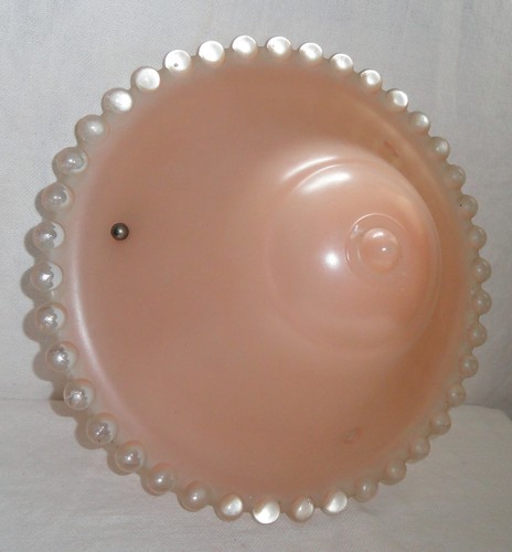 Vintage 3 Ketten hängender Deckenschirm ~ Art Deco fliegende Untertasse ~ Pfirsich Perlenborte - Bild 4 von 7