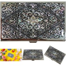 Mother Of Pearl Business Card Case Credit Id Name Holder Travel Wallet Art