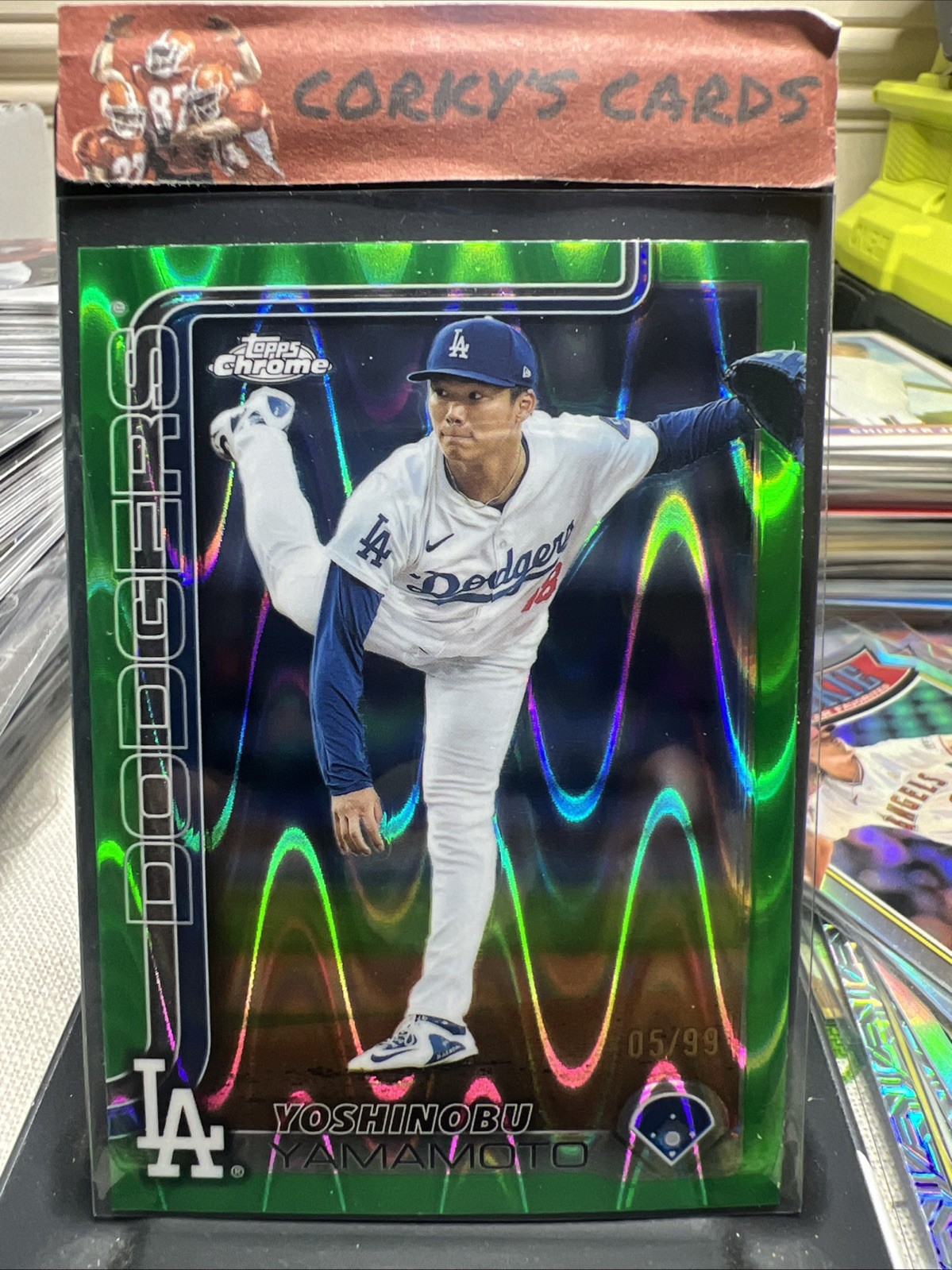 2025 Topps Chrome Green RayWave #179 Refractor Yoshinobu Yamamoto /99 LA Dodgers
