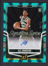 2024-25 AJ JOHNSON 06/15 AUTO PANINI DONRUSS SIGNATURE SERIES RC LASER TEAL