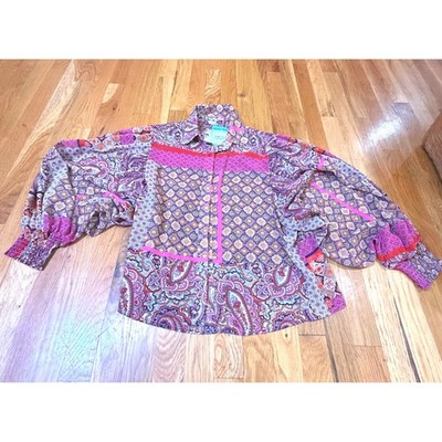 EEsome Pink Paisley Patchwork Balloon Sleeve Boho Blouse Small NWT