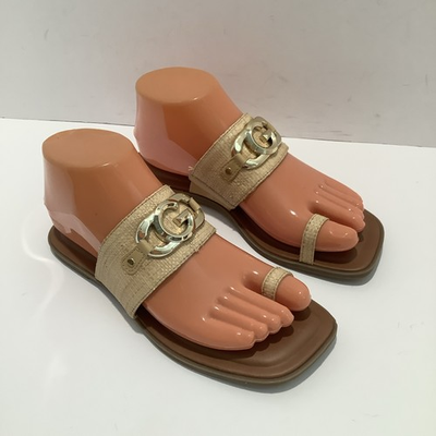 #ad GBG Los Angeles Sandals Womens Size 6M Brown Raffia Logo Strap Thong Casual New $21.99