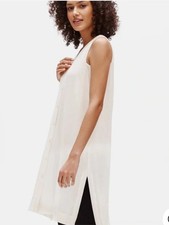 Eileen Fisher 100 Silk Georgette V-Neck Tunic Dress Size Small