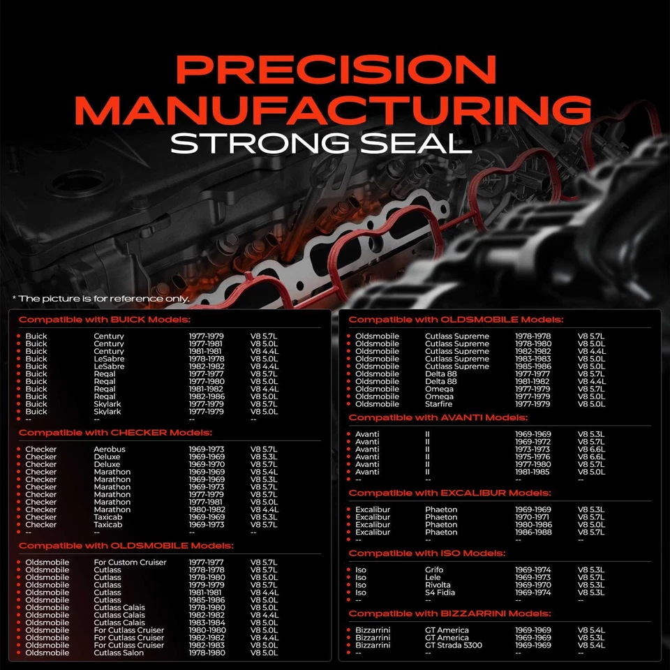 发动机进气歧管垫圈套装适用于别克 Regal Century Avanti II Bizzarrini — 第 2/4 张图片