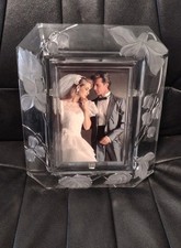 Elegant Crystal Picture Frame for 5x7 Photo   Etched Glass Display, 3D, Vintage