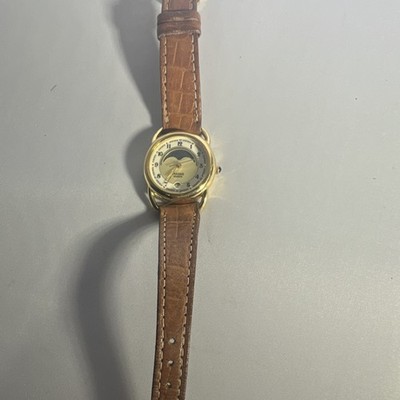 Pulsar Gold Stainless Steel Wristwatch Gold Dial Analog Brown Leather Strap