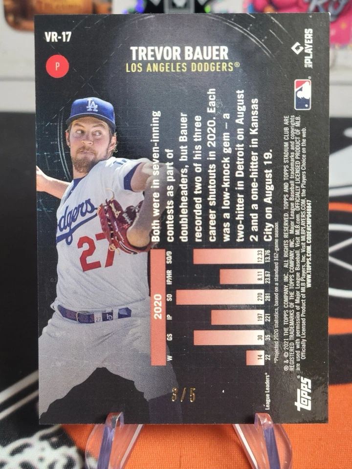 Trevor Bauer 2021 Topps Stadium Club Chrome Virtual Reality VR-17 Red 3/5 - Image 2 of 2