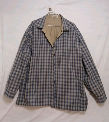 St Johns Bay Reversible Button-down Shirt  XXL Blue Gray Plaid/Tan 