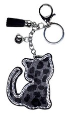 Leopard Cat - Bling Crystal - Bag Charm Chain Keychain Key Ring - Car - Tassel