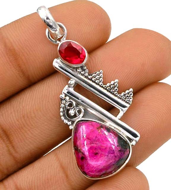 Natural Zoisite & Tourmaline 925 Solid Sterling Silver Pendant @17-6