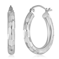 Wellingsale 14k White Gold 3mm Diamond Cut Hoop Earrings 20mm Diameter 