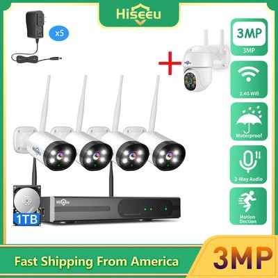 Hiseeu 2K 3MP 10CH NVR WIFI Security Camera System W/PTZ Camera 2-Way Audio