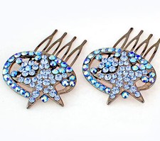 2Pcs Star Blue Austrian Rhinestone Cystal Hair Side Combs Barrette Clip B131b