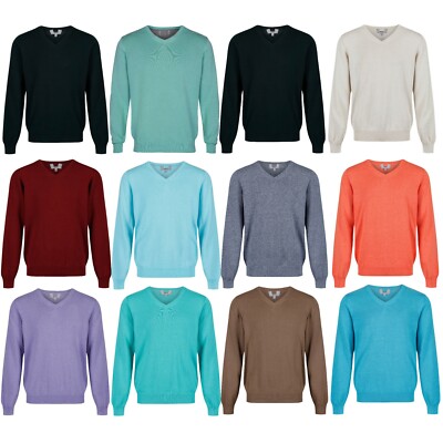 New V Neck Jumper Mens Pure Cotton Sweater Pullover Top