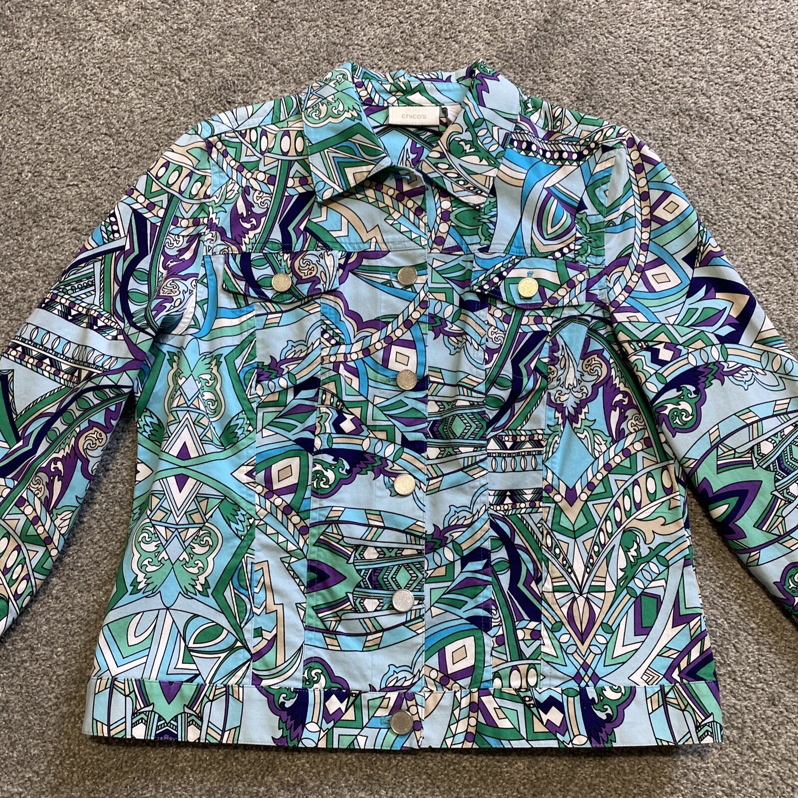 Chicos 2 Multicolor Abstract Jacket Button Front … - image 6