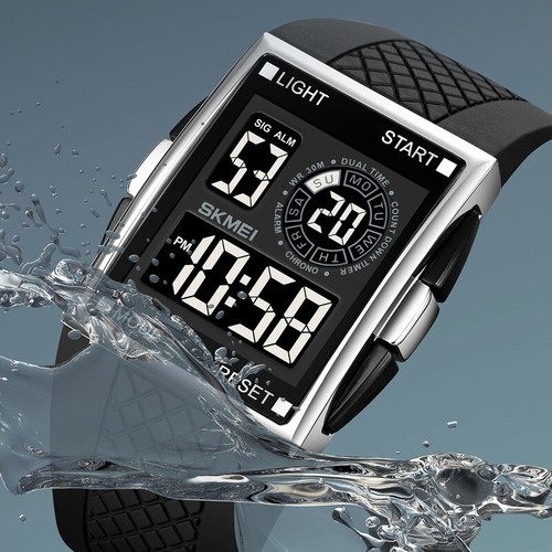 Fashion Digital LED Watches Mens Rectangle Waterproof Rubber Date Sports Watch - Picture 13 of 19