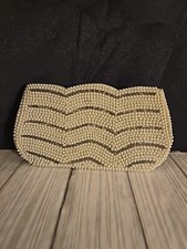 1960's Regale Ivory Vintage Beaded Pearl Clutch Evening Hand Bag Purse Japan