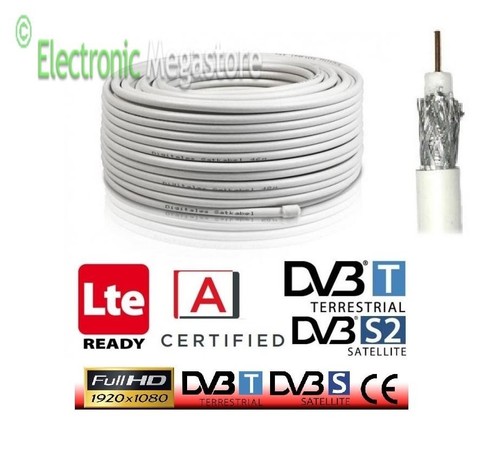 5m Cavo Coassiale 2fach Schermato Bianco TV Radio #e344