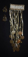 STATEMENT BIB CHOKER NECKLACE LONG FRINGE GOLD DISCS AND EARRINGS