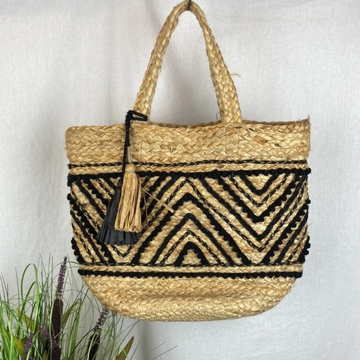 Tan Straw Tote Bag