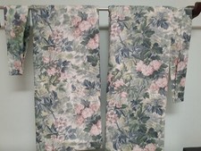 Laura Ashley Ashbourne Green Floral Rod Pocket Drapes Tiebacks-Excellent Condi