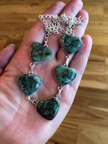 Green Turquoise Heart Pendants Necklace 17-20" Artisan Southwest