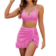 Womens High Waist Bikini Set with Skirt Push Up Swimwear Summer UK Stock