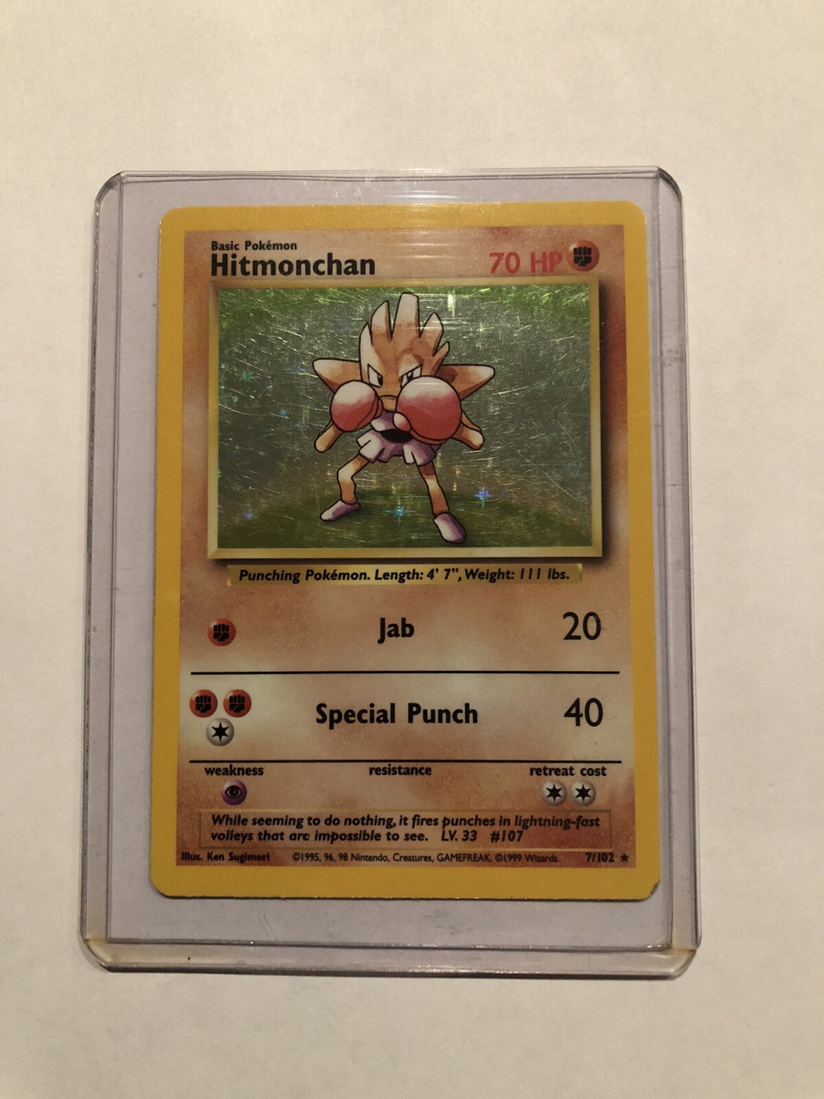 Hitmonchan - 7/102 - Holo Rare (Shadowless) NM Base Set Pokemon 2B3