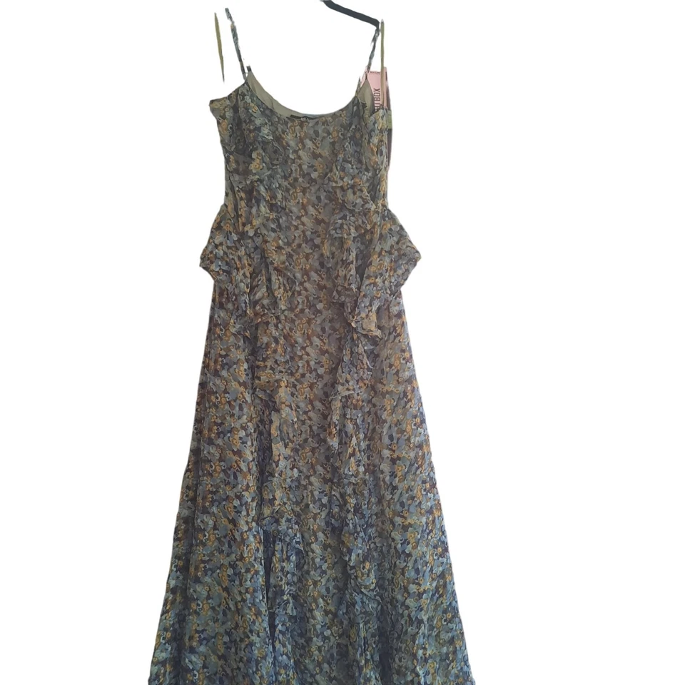 Maxi Vestido Transparente Sin Mangas ARK & Co Floral Volantes Talla L Para Mujer Hada Bohemio Foto 2 de 4