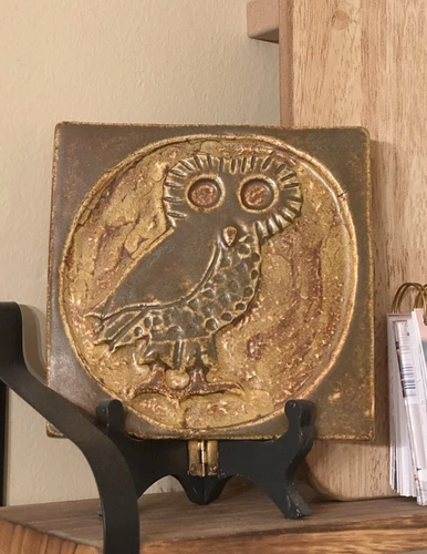 D. FERGUSON Signed .. Pigeon Forge Pottery .. Ceramic Tile Owl
