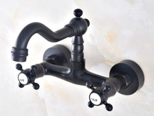 Oil Rubbed Bronze Bathroom Kitchen Dual Cross Handles Sink Faucet Wall Mount