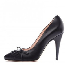 GUCCI Black Nappa Charlotte High Heels Pumps Size 38.5