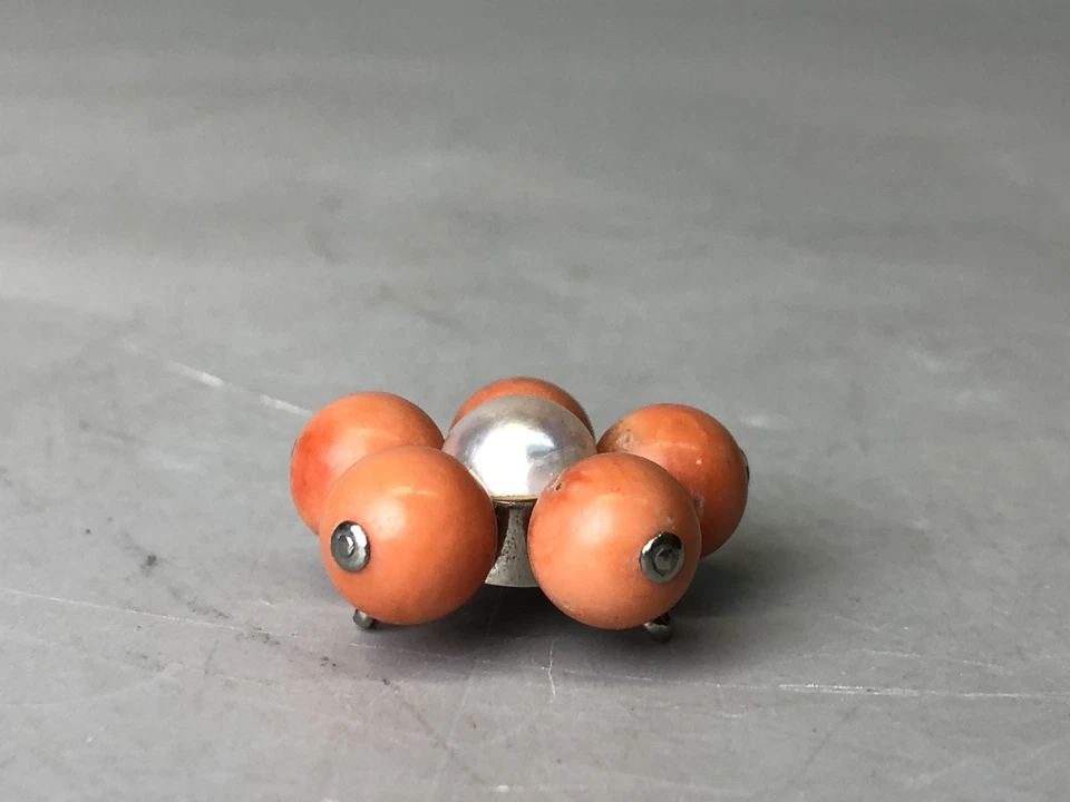 Y7758 OBIDOME Sash clip brooch real Coral pearl Japan antique kimono accessory - Image 2 of 4