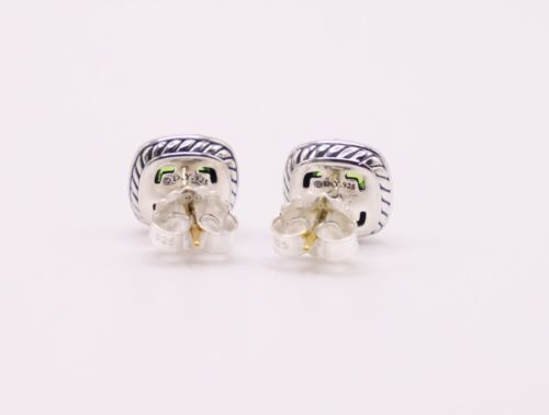 David Yurman Women's Sterling Silver 7mm Albion Stud Earrings Peridot & Diamonds - Picture 7 of 8