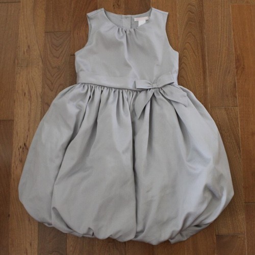 Janie and Jack Gray Silver Bubble Hem Sleeveless Dress Bow Waist Size 6