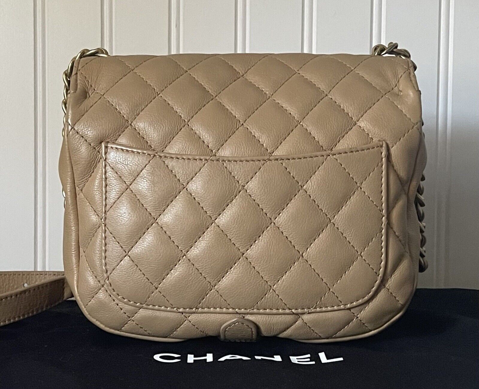 Chanel Calfskin Flap Beige Leather Quilted Small … - image 4
