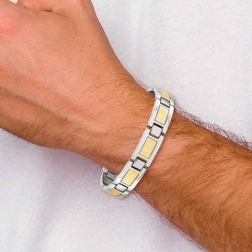 Stainless Steel Polished with 18k Gold Foil Inlay Link Bracelet 8.25" for Men's - Picture 6 of 6