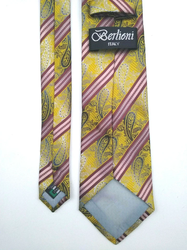 Berlioni TIE Oro Paisley Rojo Rayas Microfibra Hecho en Italia Foto 4 de 4