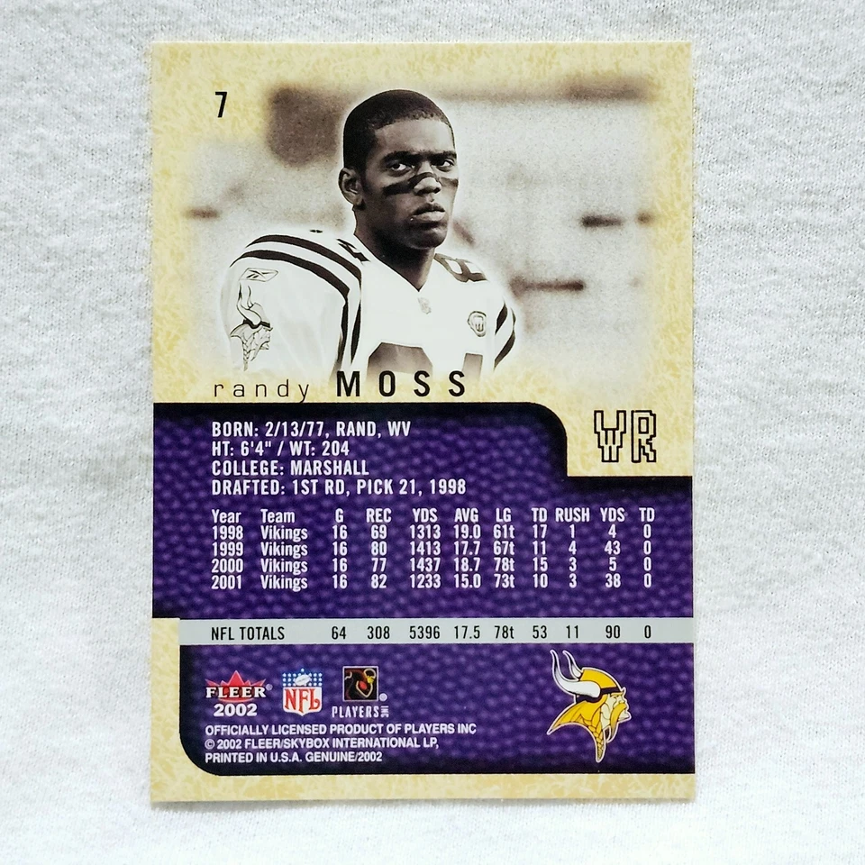 2002 Fleer Genuine #7 Randy Moss Minnesota Vikings - Image 2 of 2