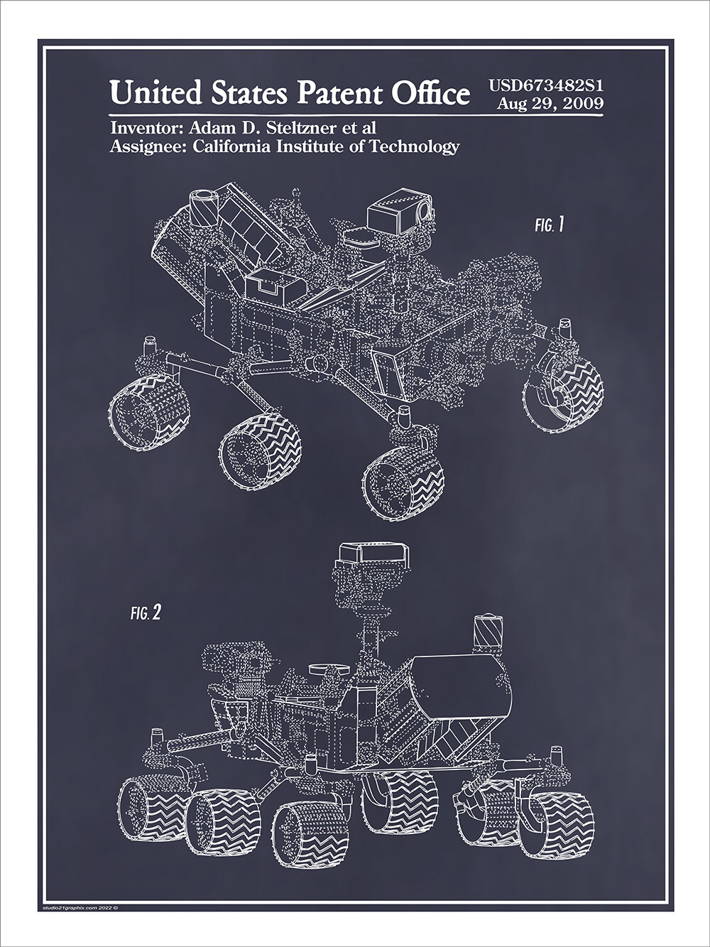 2009 NASA Curiosity Mars Rover Patent Print Art Drawing Poster