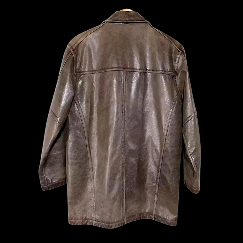 Abrigo Chaqueta De Cuero Angelo Litrico De Colección Para Hombre Pequeño Cremallera y Botón Foto 4 de 4