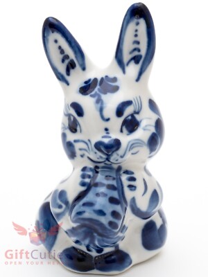Rabbit hare collectible Gzhel Porcelain Figurine Symbol 2023 Year Гжель